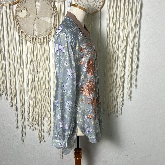Aratta Silent Journey Embroidered Floral Timeless Shirt Size XL - Picture 7 of 16